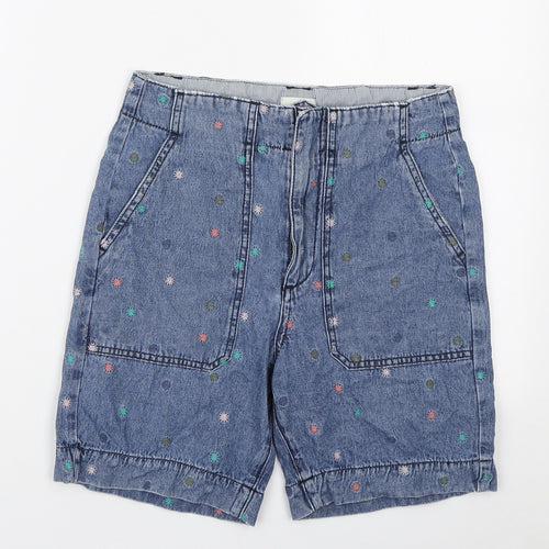 White Stuff Womens Blue Geometric Cotton Boyfriend Shorts Size 6 L6 in Regular Zip