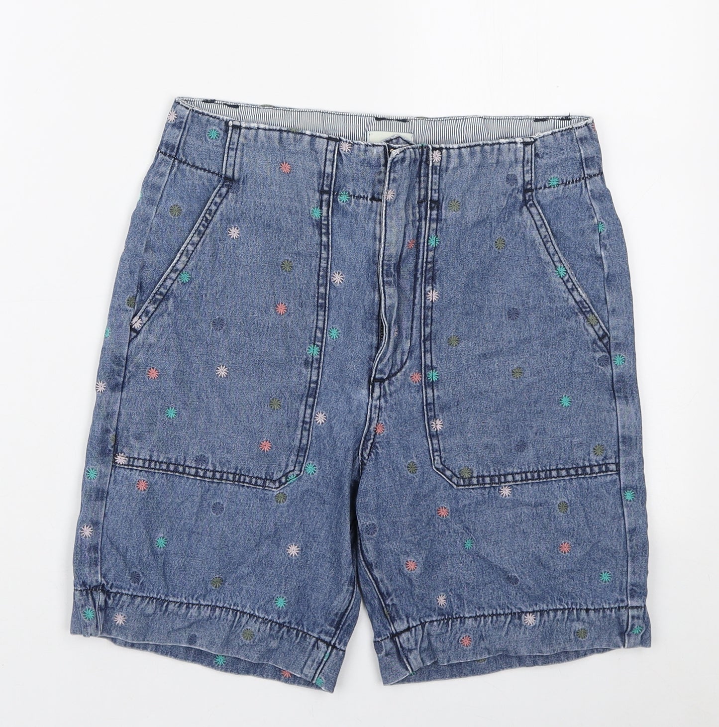 White Stuff Womens Blue Geometric Cotton Boyfriend Shorts Size 6 L6 in Regular Zip