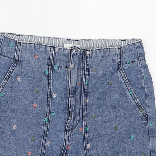 White Stuff Womens Blue Geometric Cotton Boyfriend Shorts Size 6 L6 in Regular Zip
