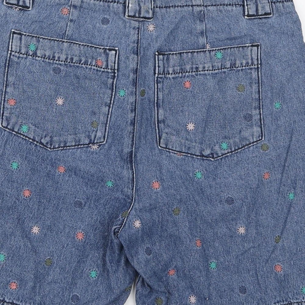 White Stuff Womens Blue Geometric Cotton Boyfriend Shorts Size 6 L6 in Regular Zip