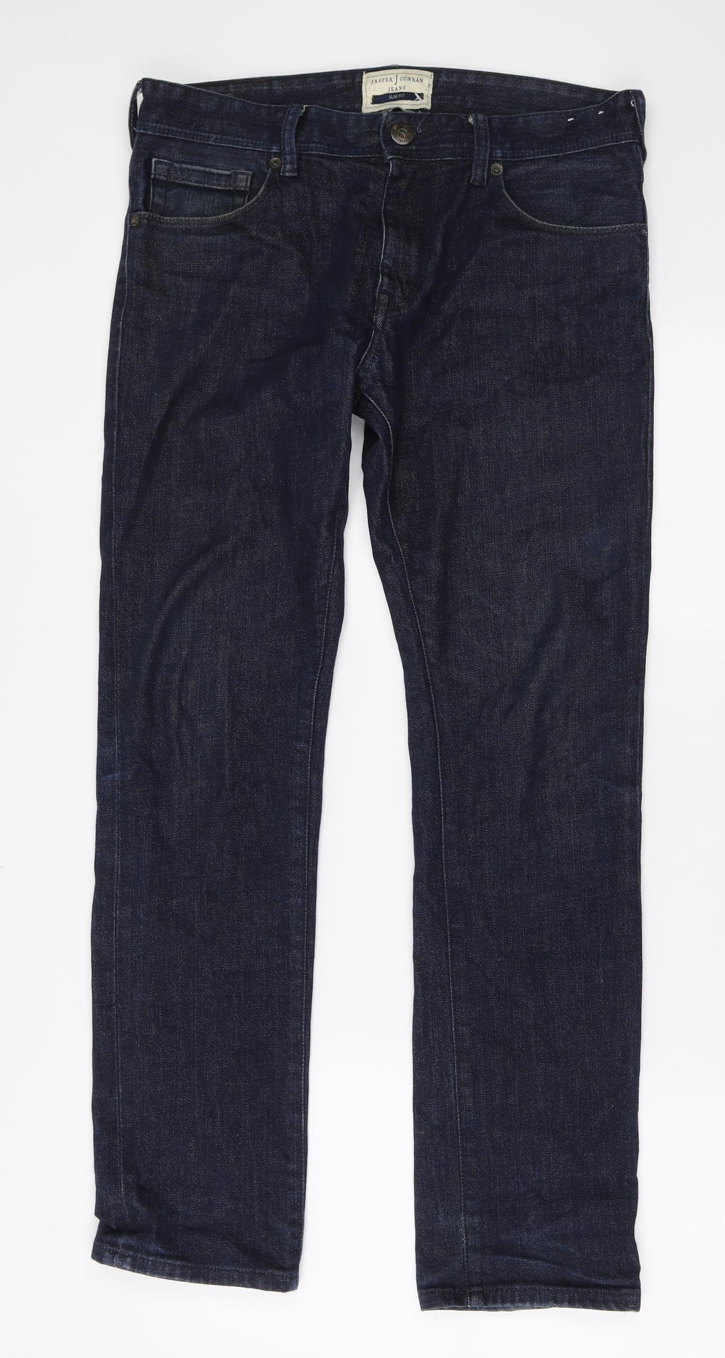 Jasper Conran Mens Blue Cotton Straight Jeans Size 32 in L30 in Regular Zip