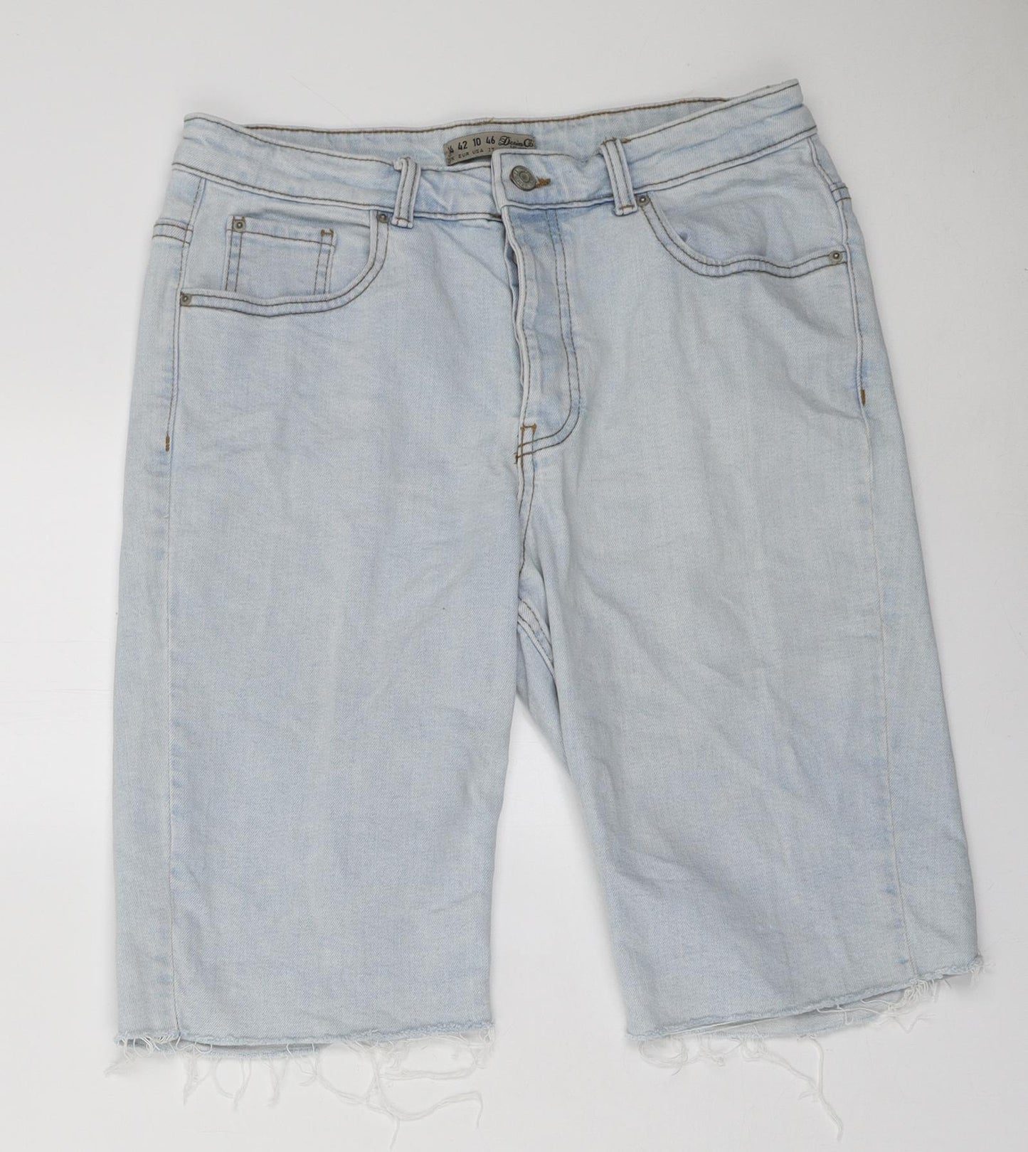 Denim & Co. Womens Blue Cotton Bermuda Shorts Size 14 L11 in Regular Zip - Distressed hem
