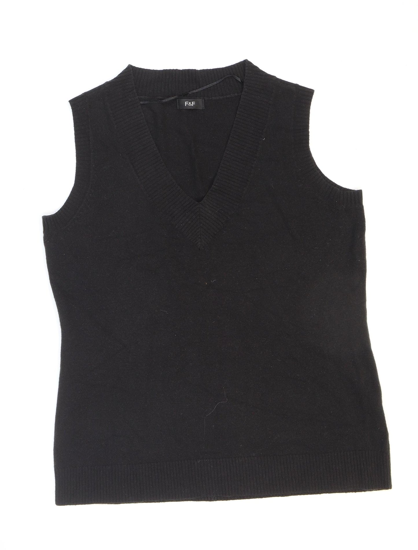 F&F Womens Black V-Neck Acrylic Vest Jumper Size L