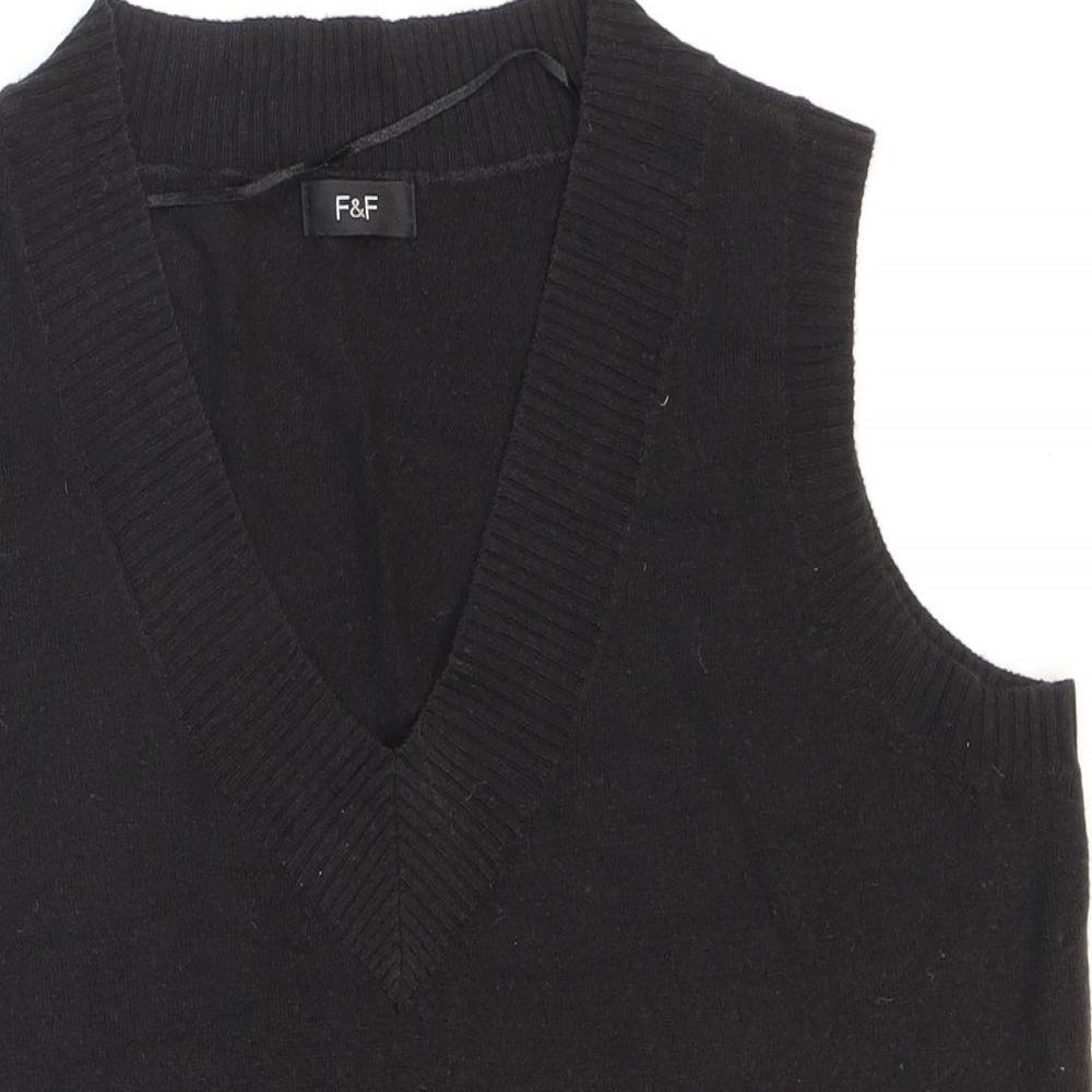 F&F Womens Black V-Neck Acrylic Vest Jumper Size L