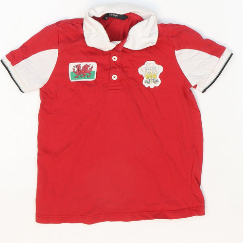 George Boys Red Cotton Basic T-Shirt Size 5-6 Years Collared Button - Welsh Rubgy