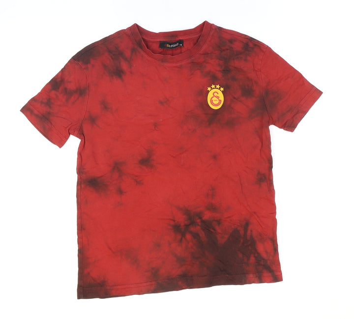 GSStore Boys Red 100% Cotton Basic T-Shirt Size 7-8 Years Round Neck Pullover - Tie-dye