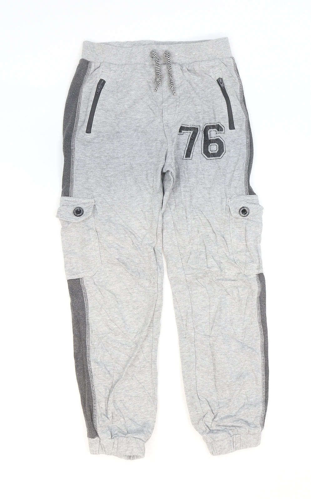 George Boys Grey Cotton Jogger Trousers Size 7-8 Years Regular Drawstring