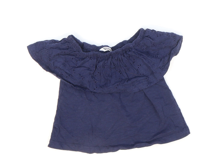 M&Co Girls Blue 100% Cotton Basic T-Shirt Size 4-5 Years Off the Shoulder Pullover