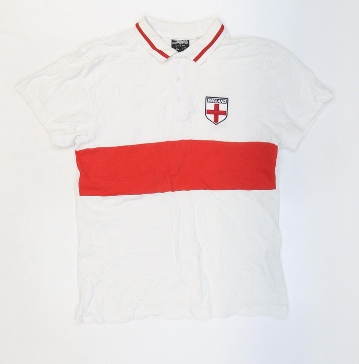 Quick Supporter Boys White 100% Cotton Pullover Polo Size 13 Years Collared Button - England