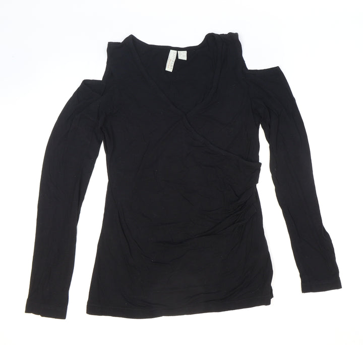 Body Flirt Womens Black Viscose Basic T-Shirt Size S Round Neck - Cold-shoulder