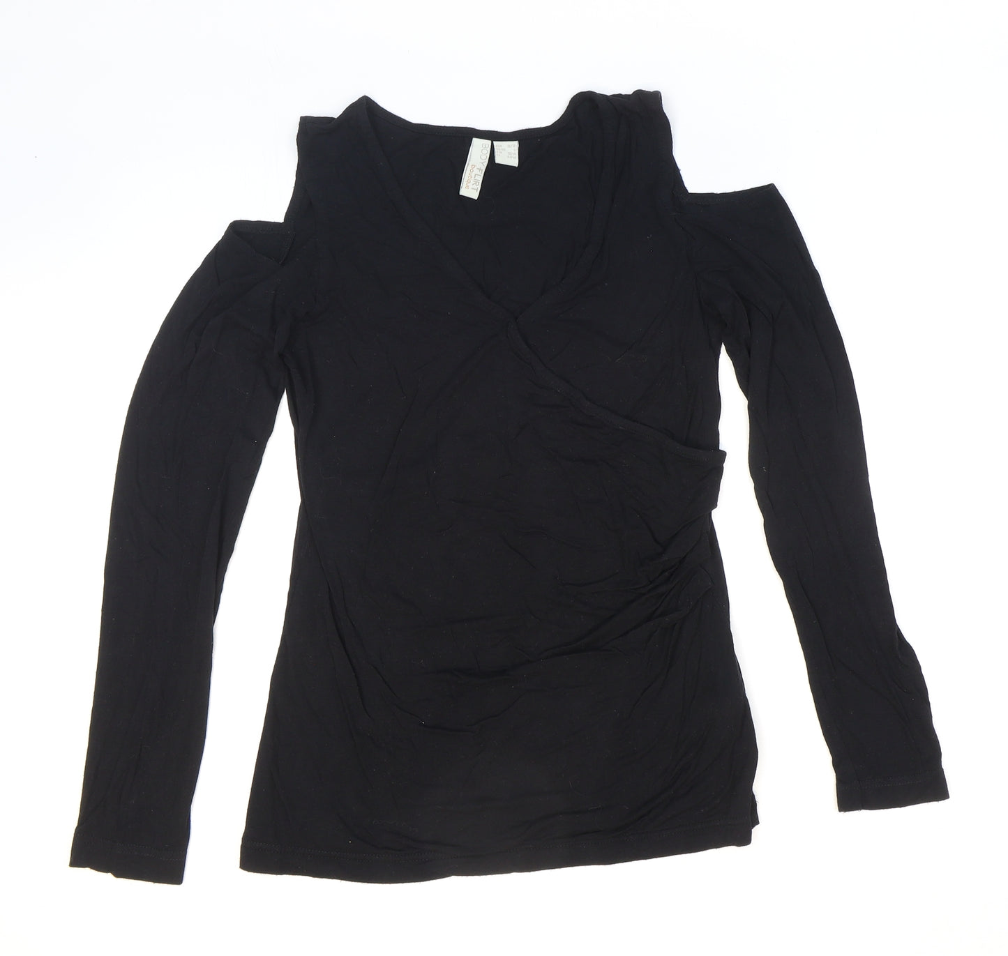 Body Flirt Womens Black Viscose Basic T-Shirt Size S Round Neck - Cold-shoulder