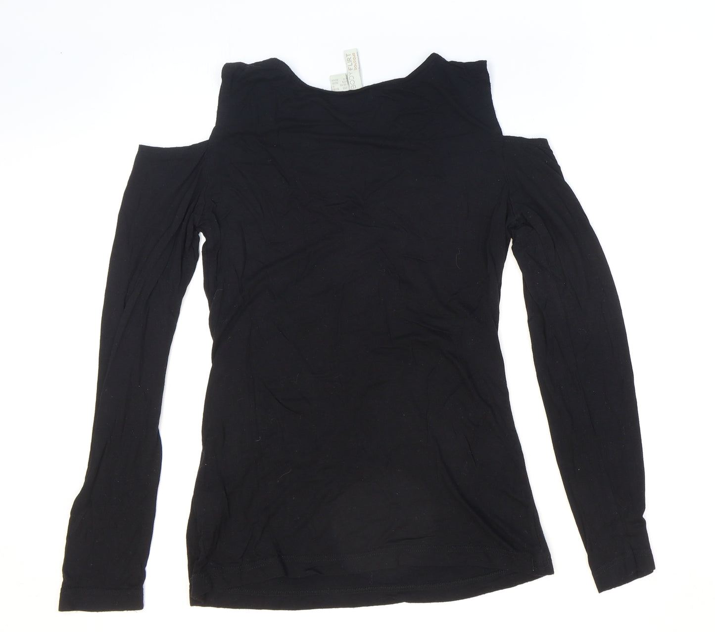 Body Flirt Womens Black Viscose Basic T-Shirt Size S Round Neck - Cold-shoulder