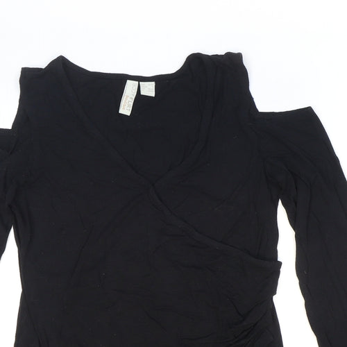 Body Flirt Womens Black Viscose Basic T-Shirt Size S Round Neck - Cold-shoulder