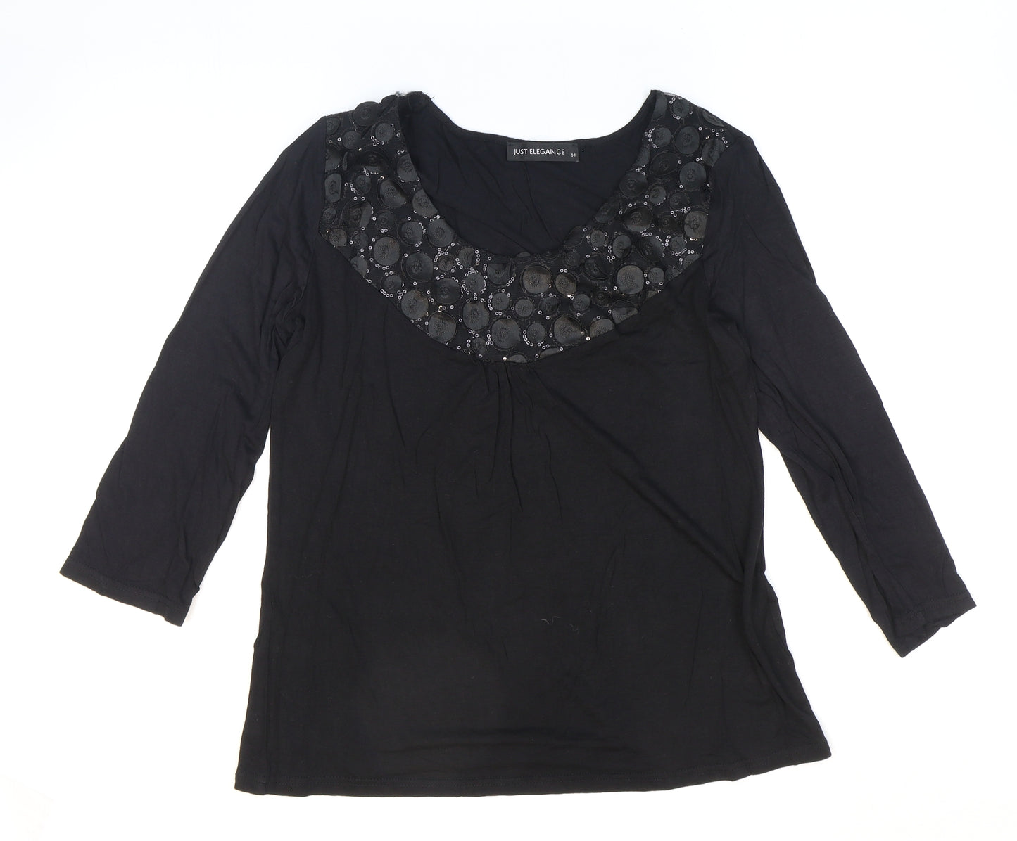 Just Elegance Womens Black Polyester Basic T-Shirt Size 14 Round Neck