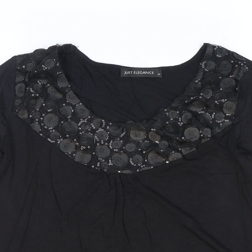 Just Elegance Womens Black Polyester Basic T-Shirt Size 14 Round Neck