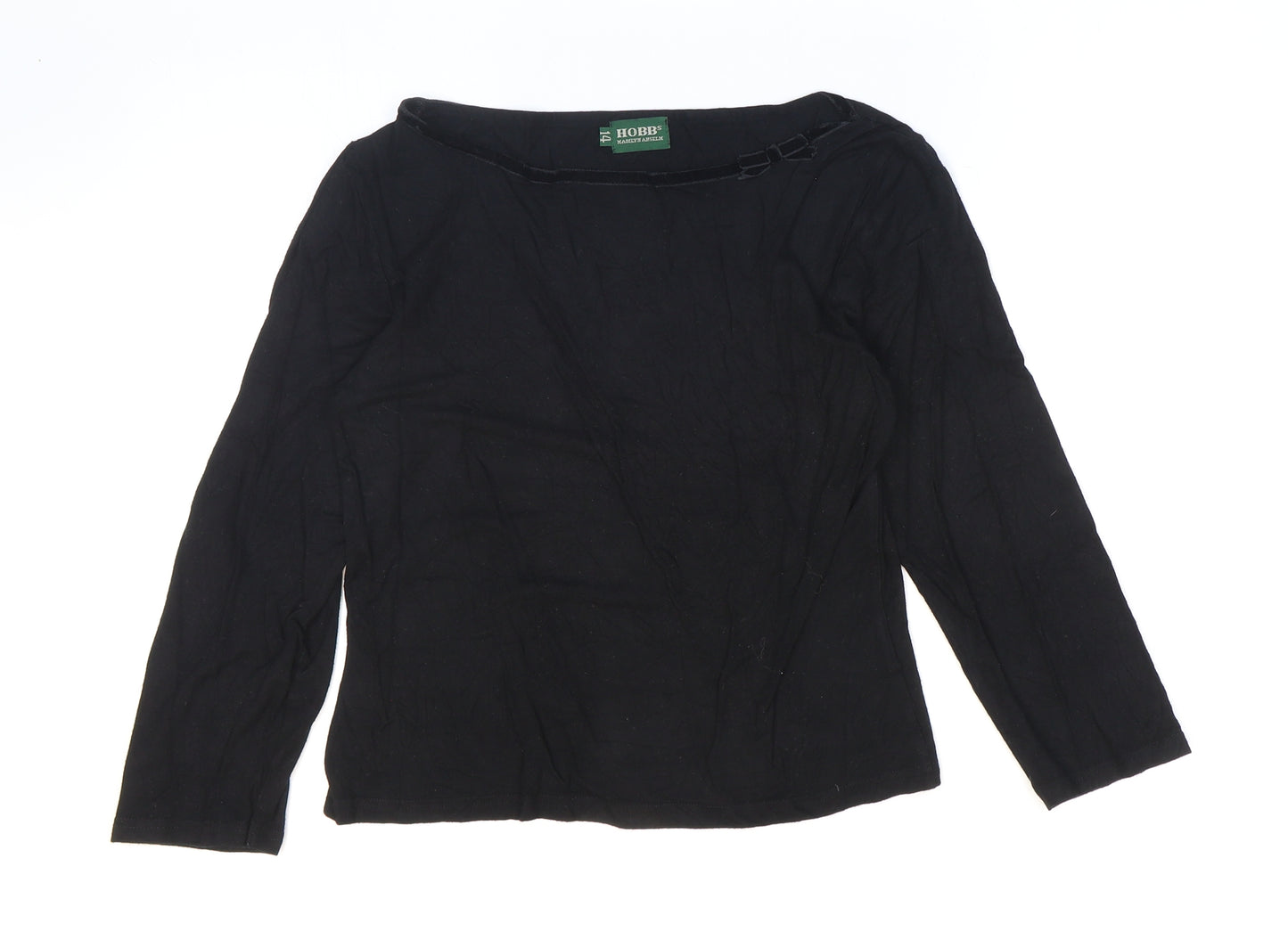 Hobbs Womens Black Polyester Basic T-Shirt Size 14 Boat Neck - Velvet hem