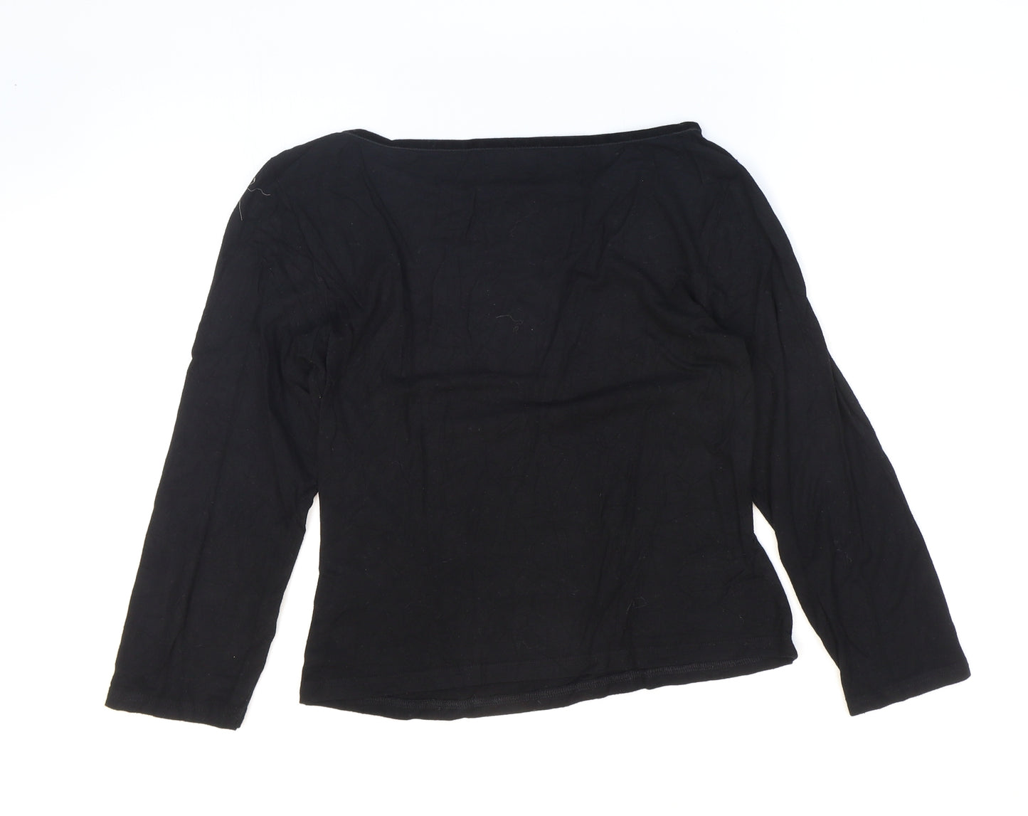 Hobbs Womens Black Polyester Basic T-Shirt Size 14 Boat Neck - Velvet hem