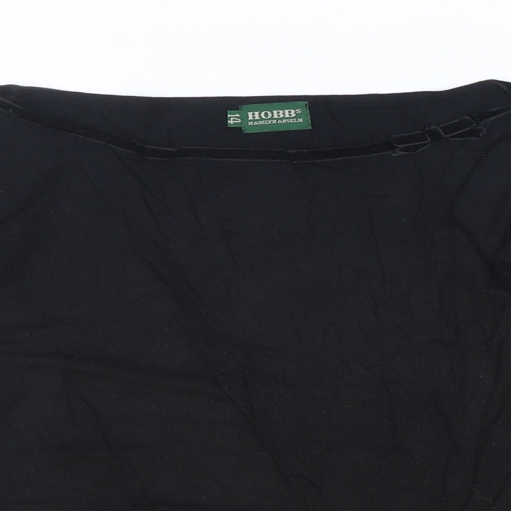 Hobbs Womens Black Polyester Basic T-Shirt Size 14 Boat Neck - Velvet hem