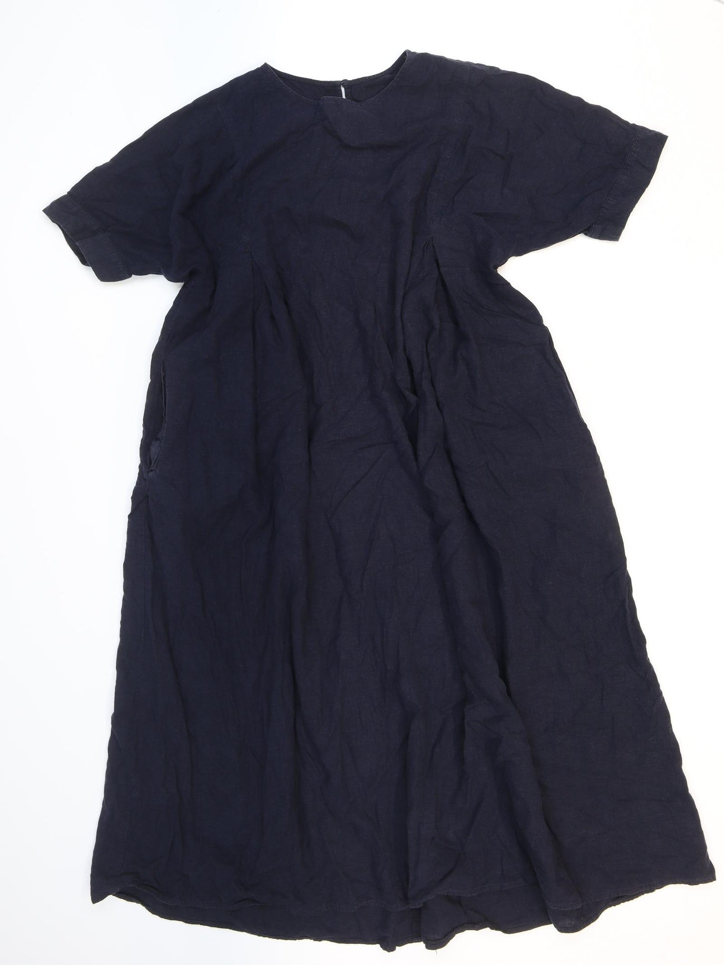 GU Womens Blue Polyester Shift Size L Round Neck Button