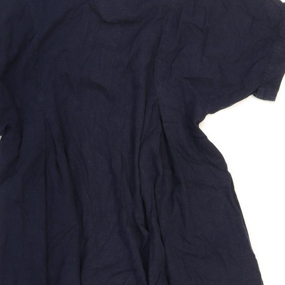 GU Womens Blue Polyester Shift Size L Round Neck Button