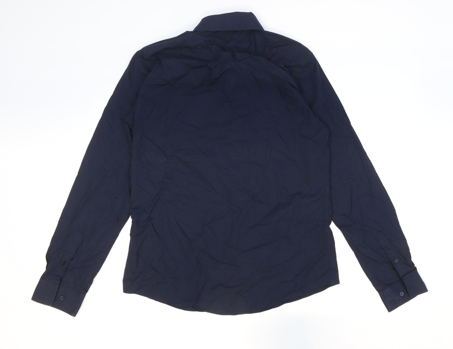 Penguin Mens Blue Cotton Button-Up Size M Collared Button