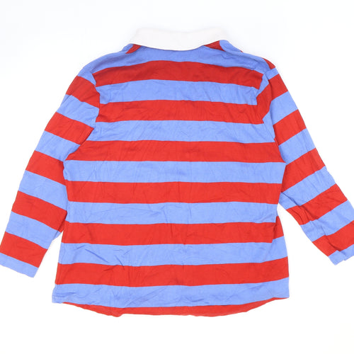 Marks and Spencer Womens Red Striped 100% Cotton Basic Polo Size 18 Collared