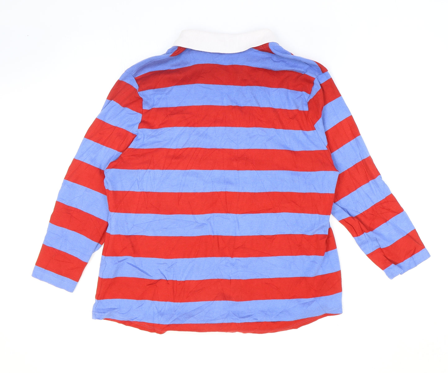 Marks and Spencer Womens Red Striped 100% Cotton Basic Polo Size 18 Collared