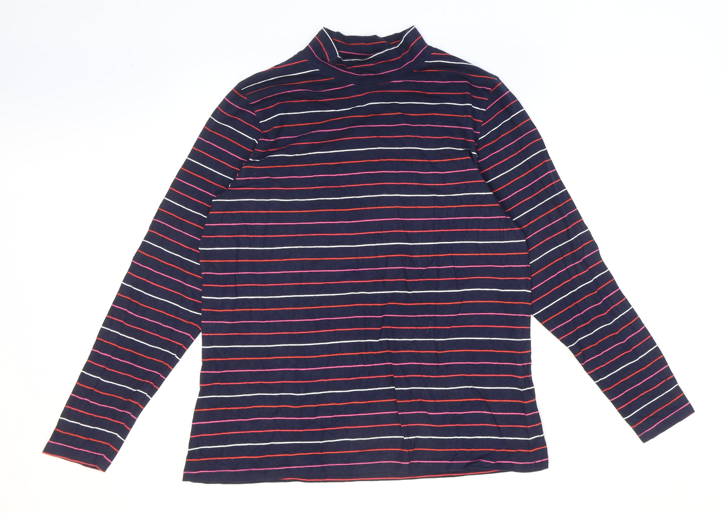 Marks and Spencer Womens Multicoloured Striped Cotton Basic T-Shirt Size 16 Mock Neck