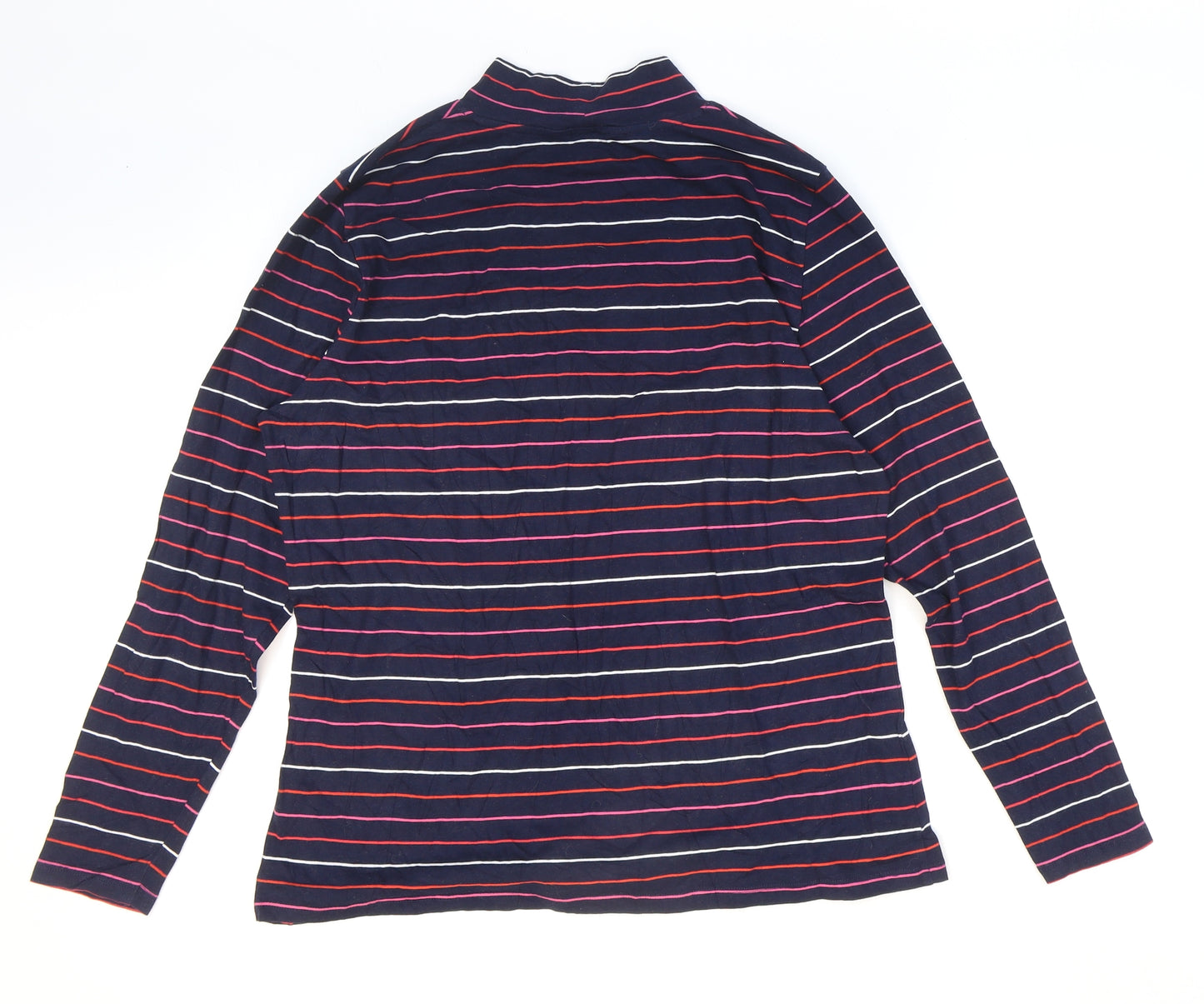 Marks and Spencer Womens Multicoloured Striped Cotton Basic T-Shirt Size 16 Mock Neck