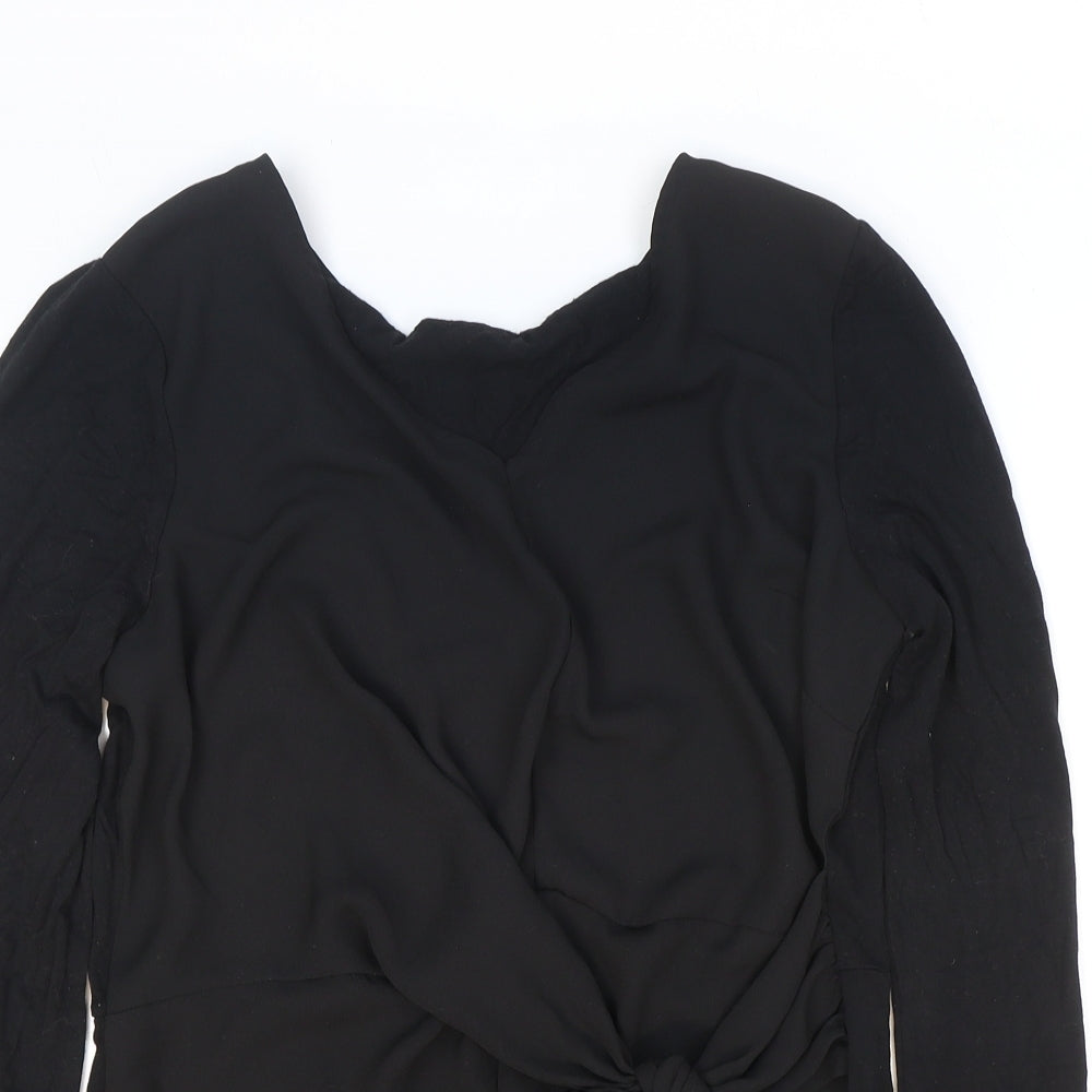 Very Womens Black Viscose Tunic Blouse Size 14 Round Neck - Tie Front