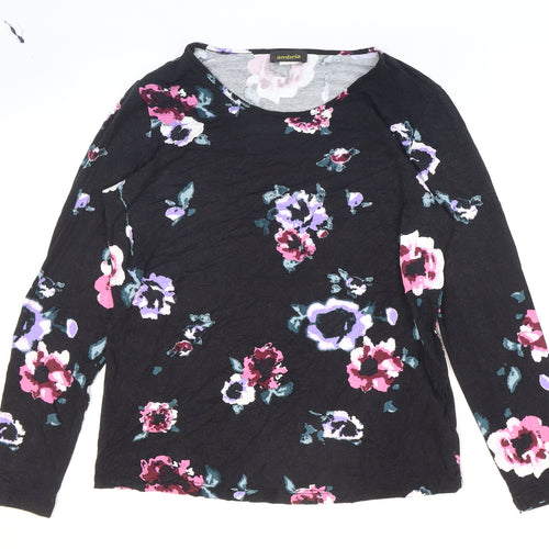 ambria Womens Multicoloured Floral Viscose Basic T-Shirt Size 10 Scoop Neck