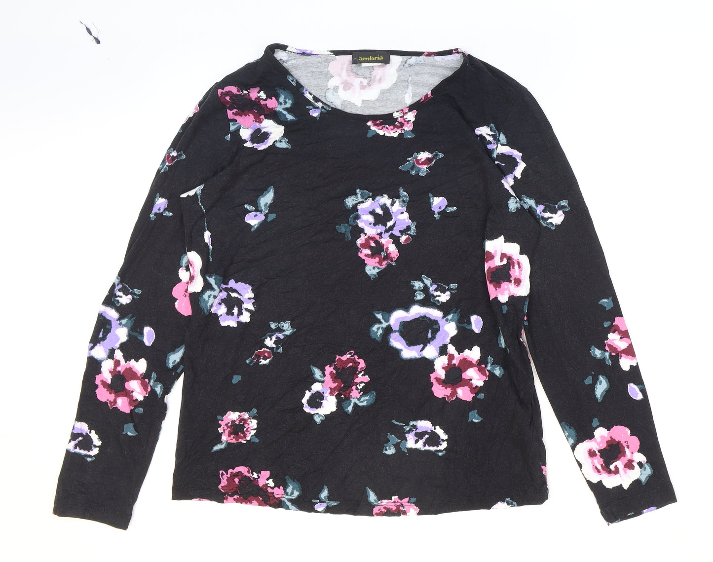 ambria Womens Multicoloured Floral Viscose Basic T-Shirt Size 10 Scoop Neck