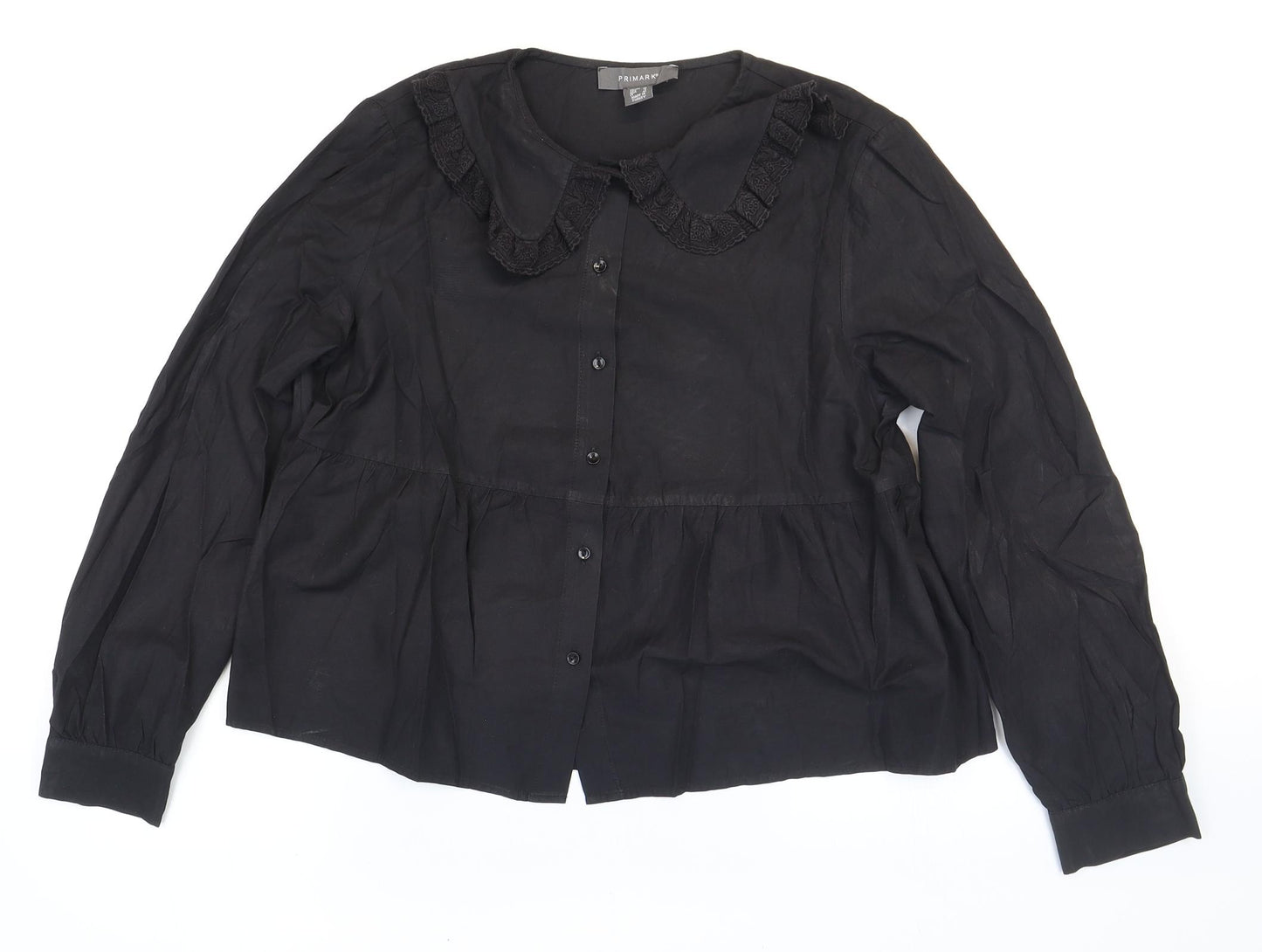 Primark Womens Black Cotton Basic Button-Up Size 10 Collared