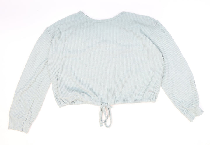 Hollister Womens Blue Polyester Cropped T-Shirt Size S Scoop Neck - Cut Out