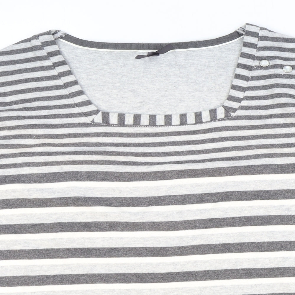 DASH Womens Multicoloured Striped Cotton Basic T-Shirt Size 12 Scoop Neck