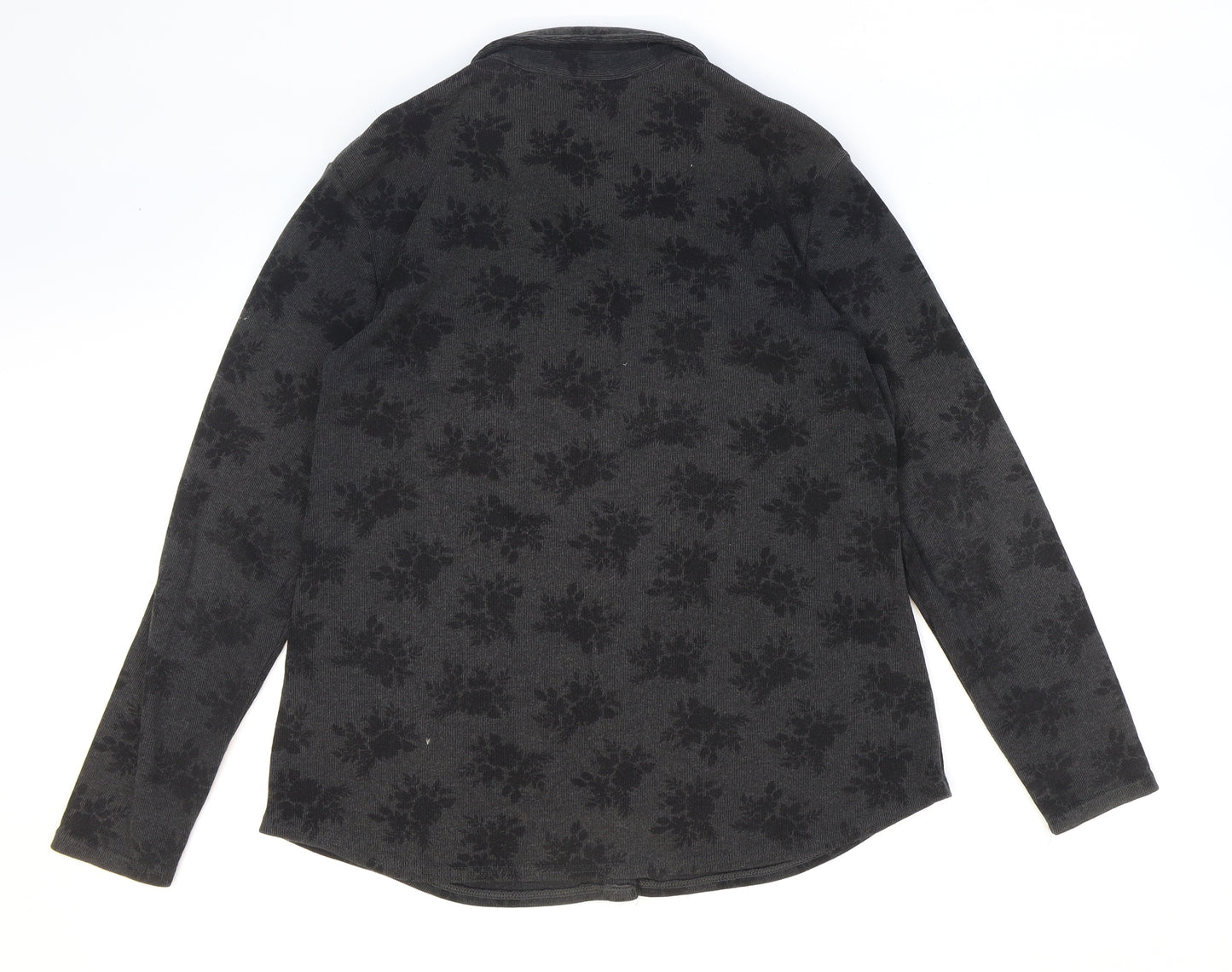 St Michael Womens Black Floral Cotton Basic Button-Up Size 16 Collared