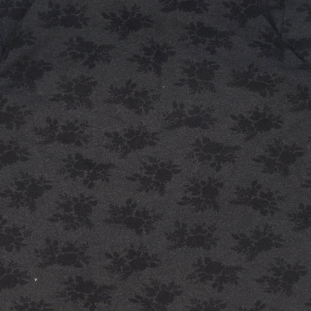 St Michael Womens Black Floral Cotton Basic Button-Up Size 16 Collared