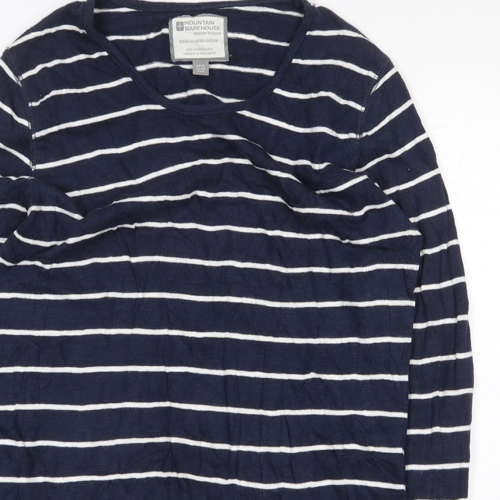 Mountain Warehouse Womens Blue Striped Cotton Basic T-Shirt Size 12 Round Neck