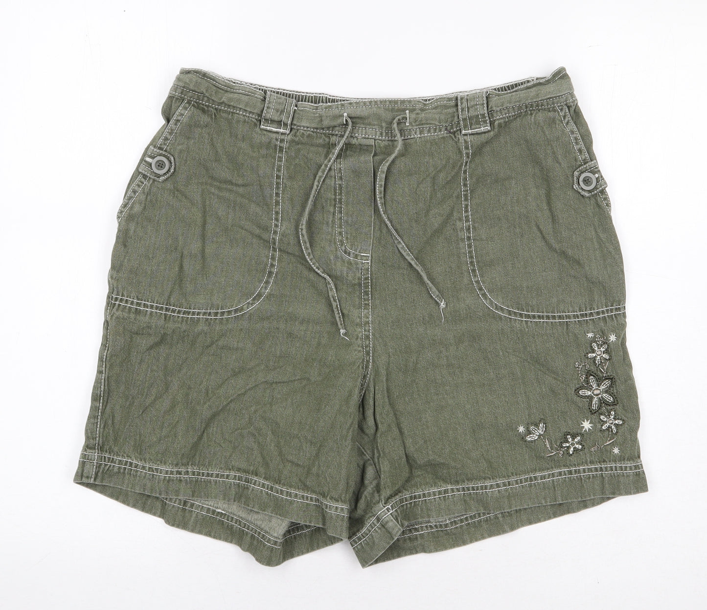 BM Womens Green Cotton Cargo Shorts Size 16 L5 in Regular Tie
