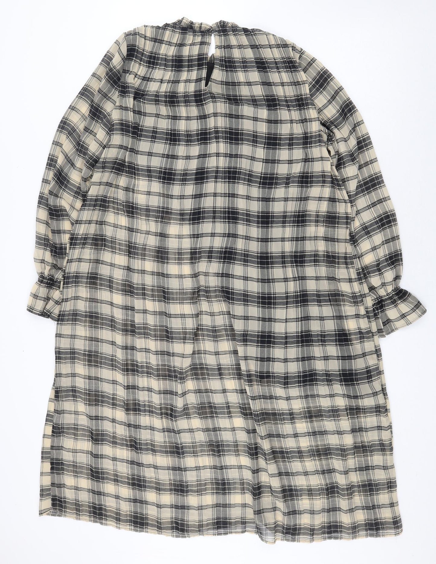 Primark Womens Yellow Plaid Polyester A-Line Size 10 Round Neck Button