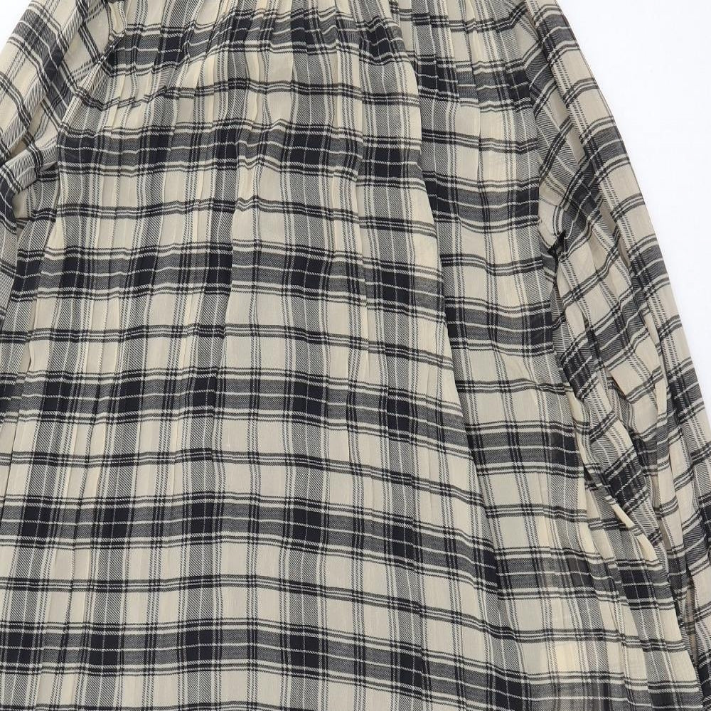 Primark Womens Yellow Plaid Polyester A-Line Size 10 Round Neck Button