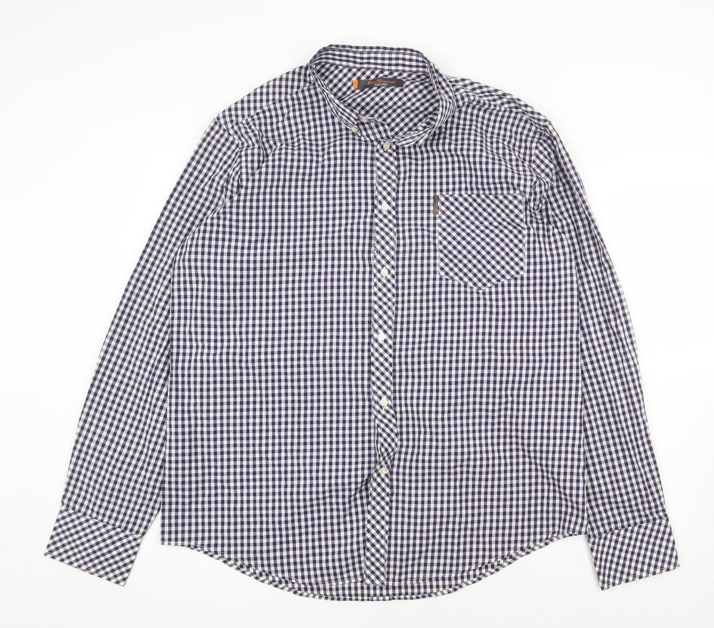 Ben Sherman Mens Blue Check Cotton Dress Shirt Size 3XL Collared Button