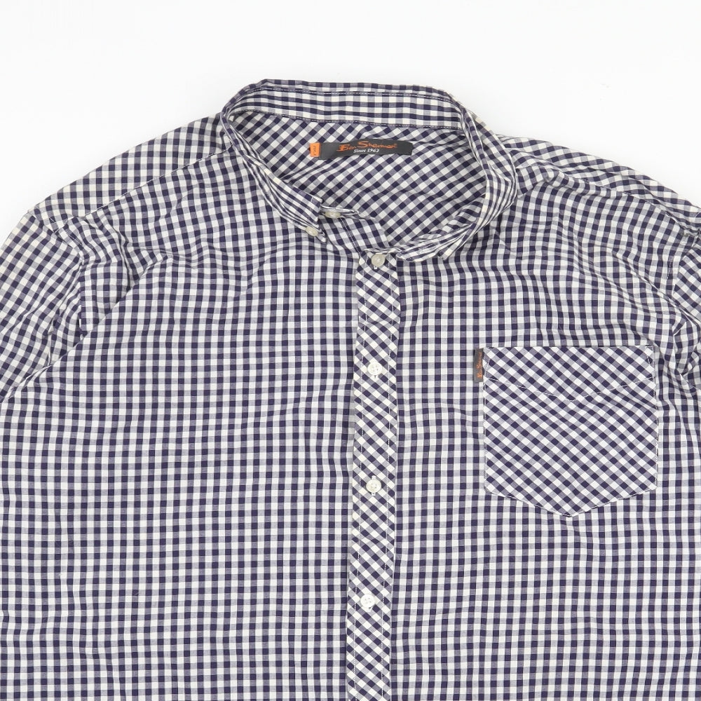 Ben Sherman Mens Blue Check Cotton Dress Shirt Size 3XL Collared Button