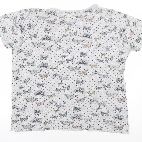 Primark Womens Grey Geometric Cotton Basic T-Shirt Size XL Round Neck - Butterflies