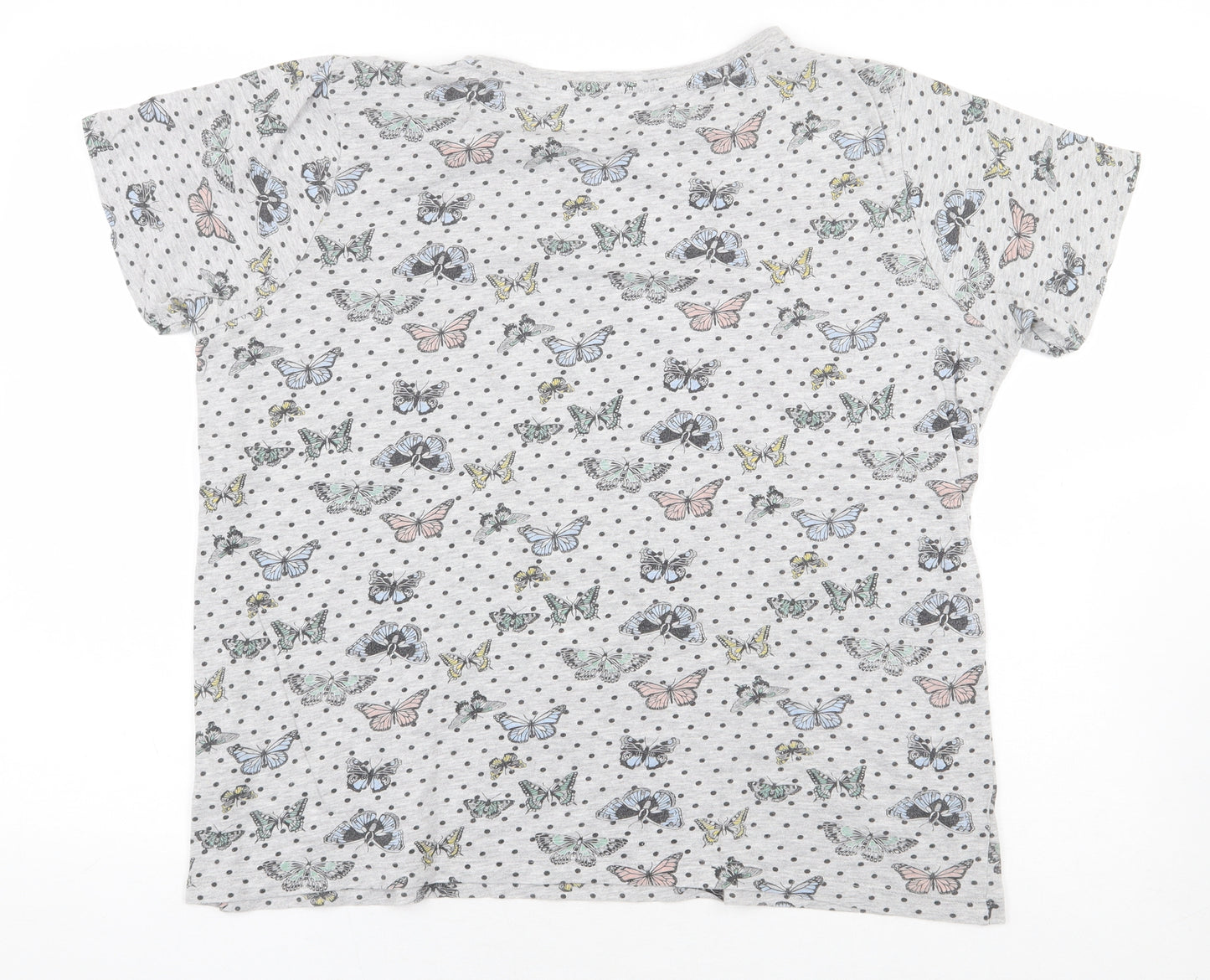 Primark Womens Grey Geometric Cotton Basic T-Shirt Size XL Round Neck - Butterflies