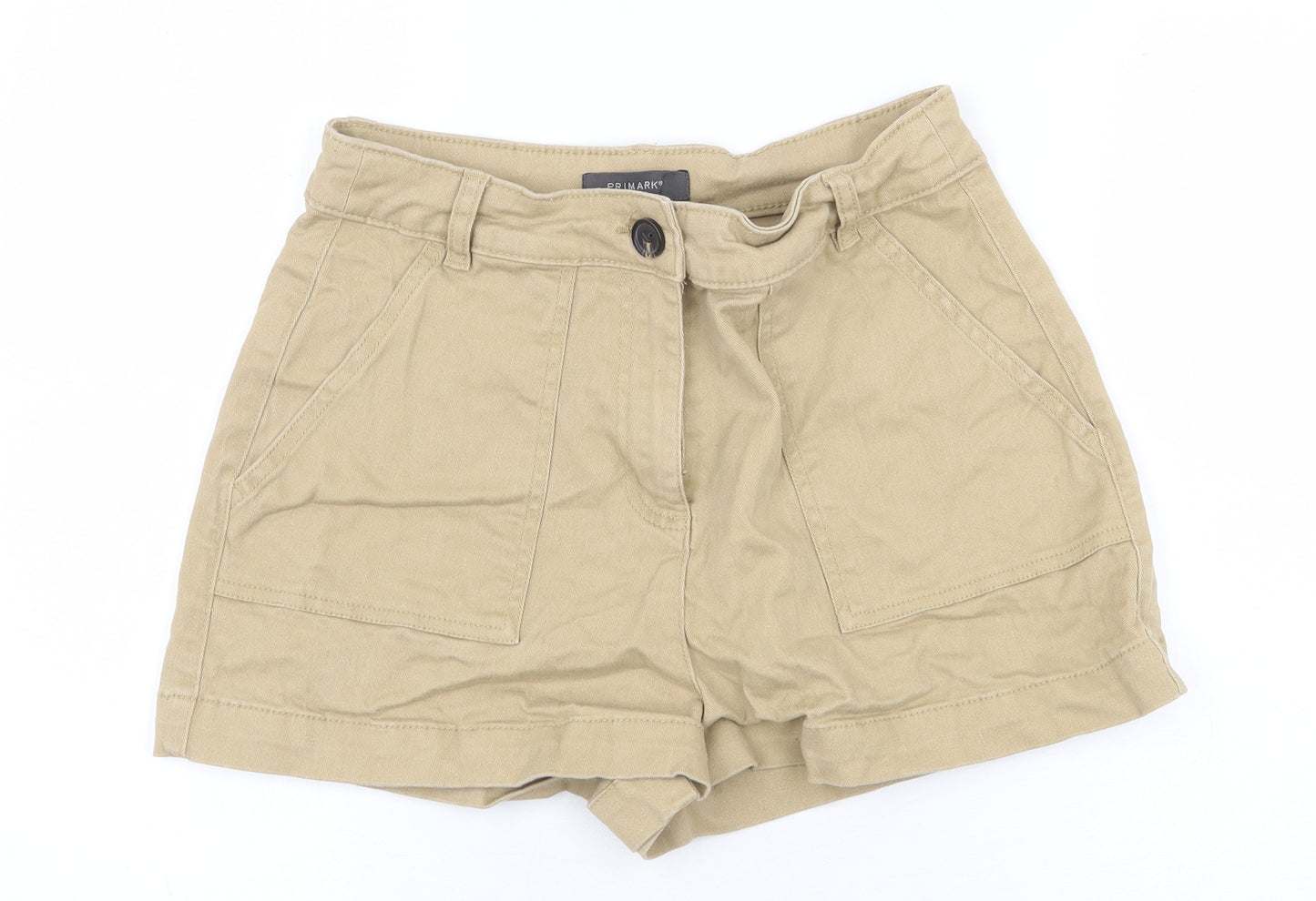 Primark Womens Beige Cotton Chino Shorts Size 12 L3 in Regular Zip