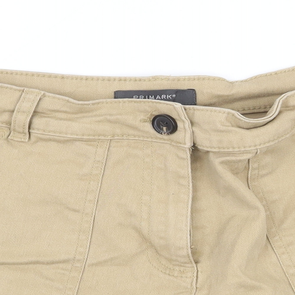 Primark Womens Beige Cotton Chino Shorts Size 12 L3 in Regular Zip