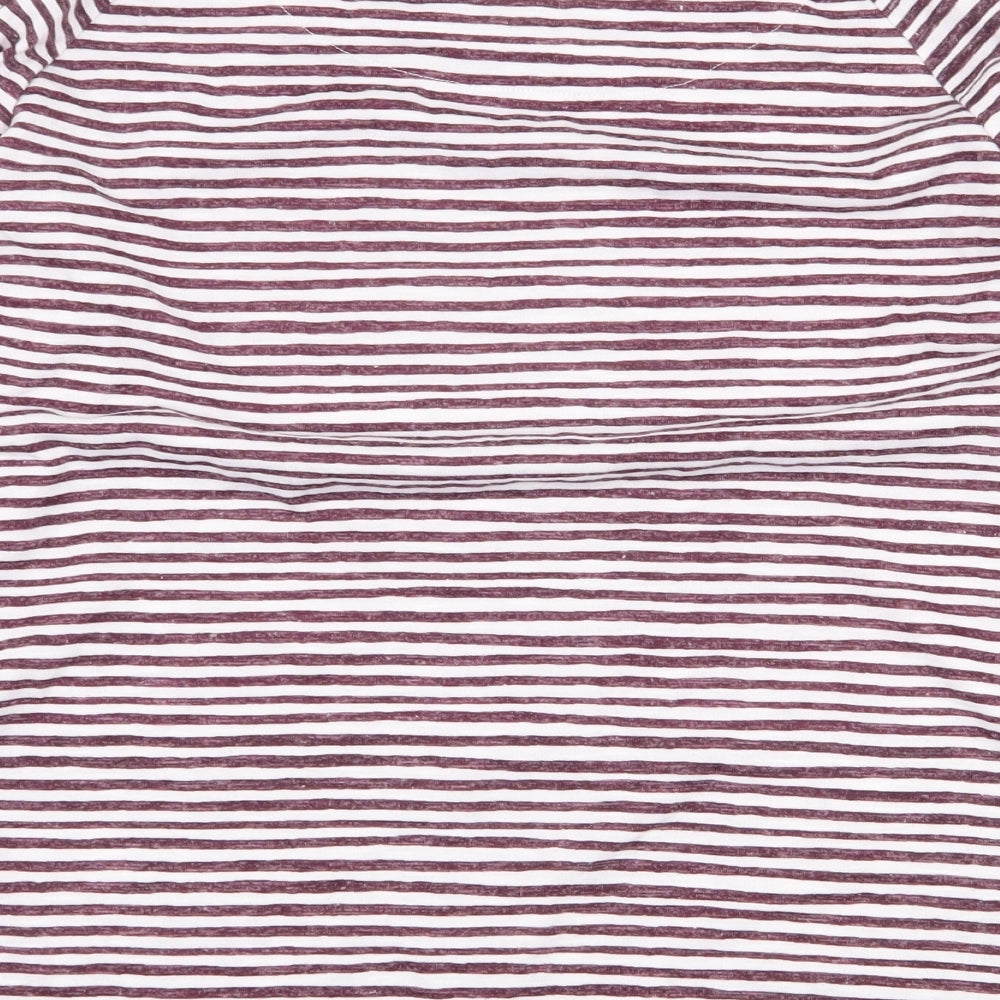 Marks and Spencer Womens Red Striped Polyester Basic T-Shirt Size 12 Boat Neck