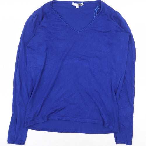 La Halle Womens Blue Viscose Basic Blouse Size M V-Neck