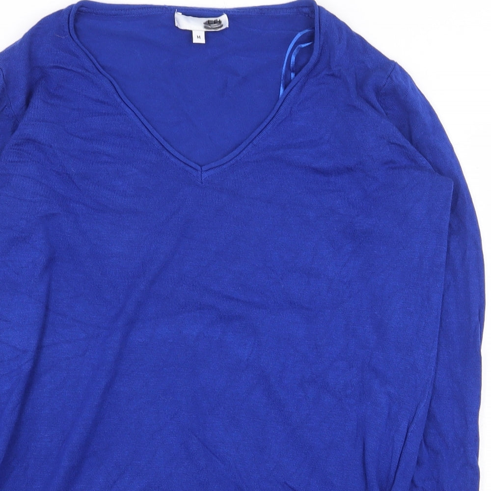 La Halle Womens Blue Viscose Basic Blouse Size M V-Neck